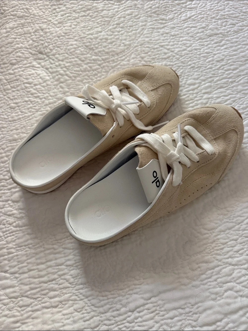 ALO Yoga Cream Suede Lace-Up Mule Sneakers